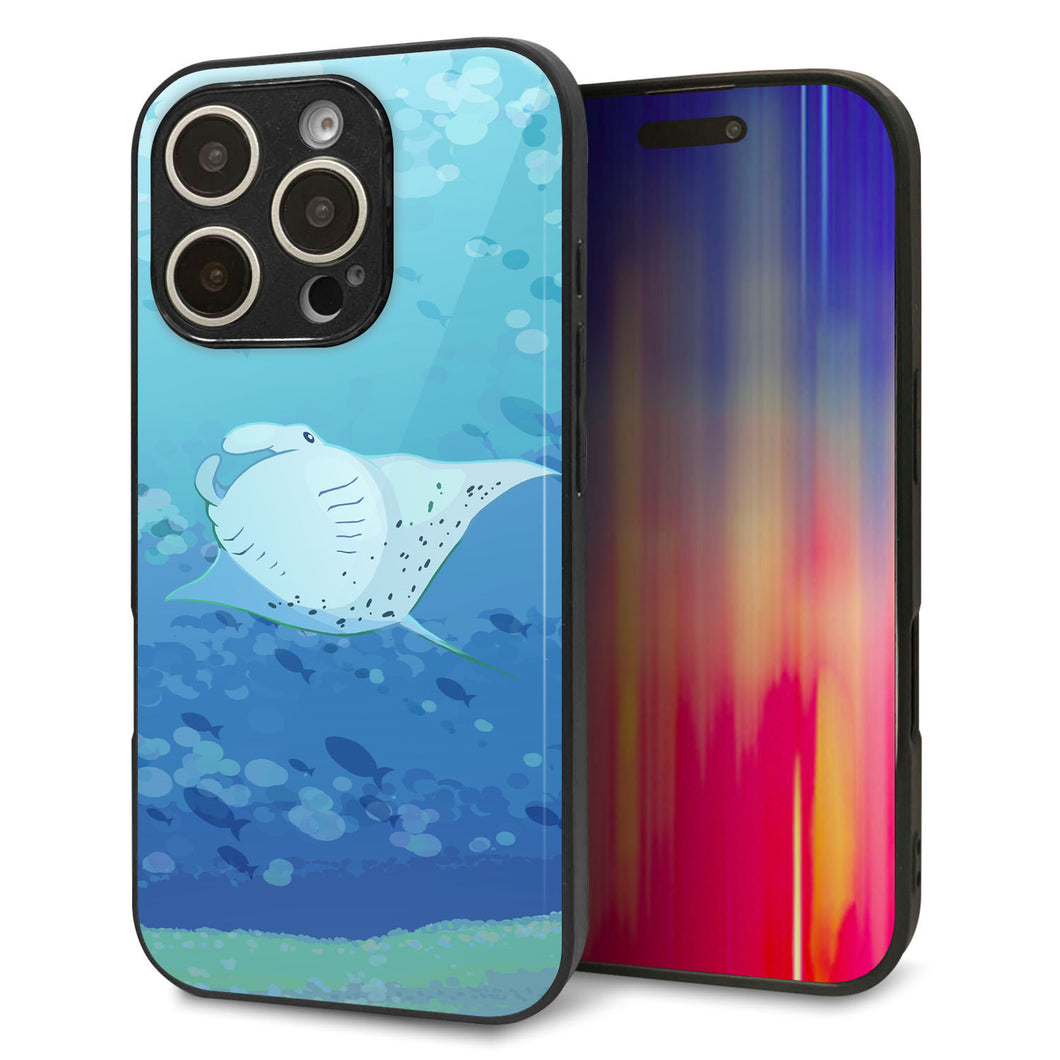 iPhone16 Pro 強化ガラス＆TPUスマホケース ガラプリ【HA258 ポケットアクアリウム マンタ】