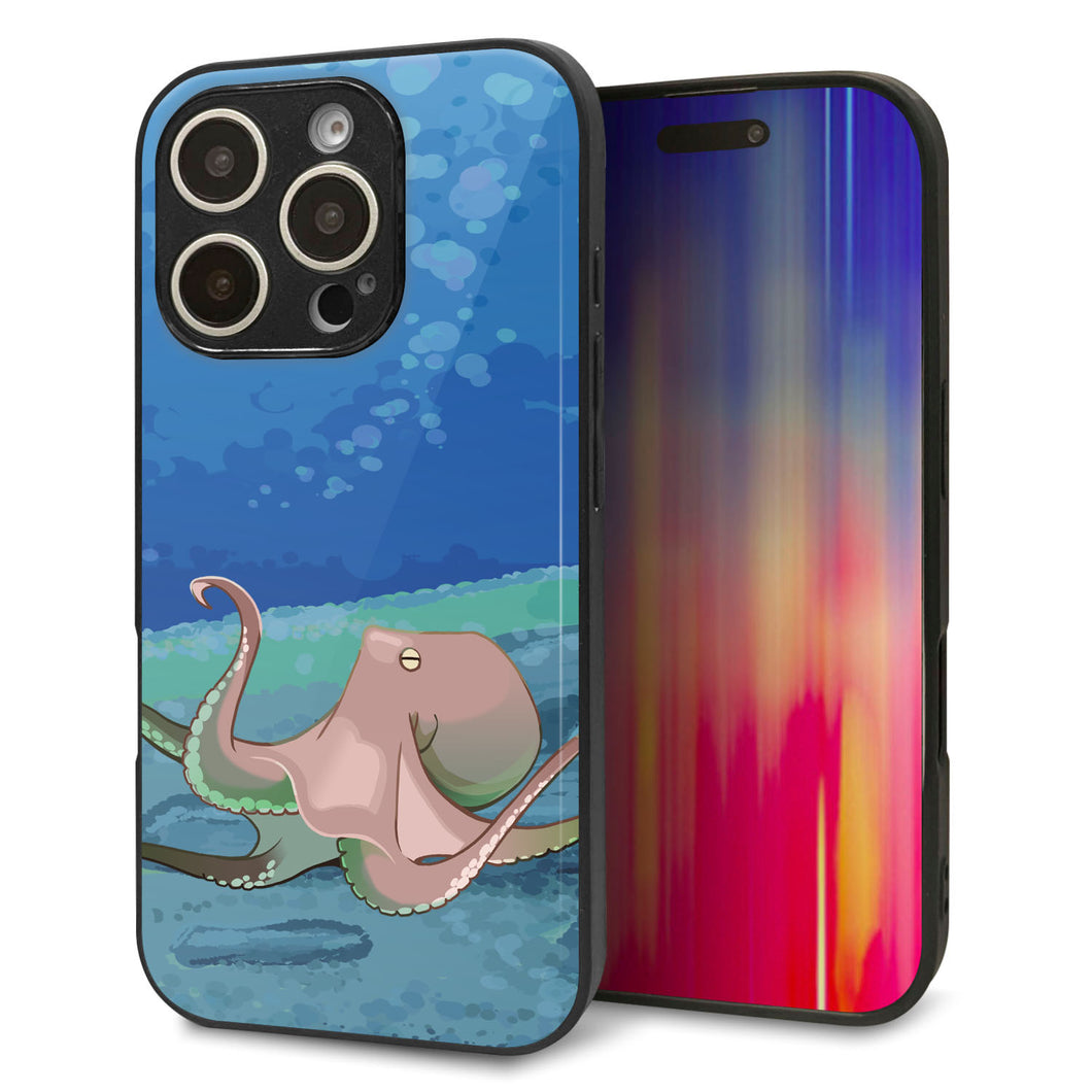 iPhone16 Pro 強化ガラス＆TPUスマホケース ガラプリ【HA259 ポケットアクアリウム タコ】