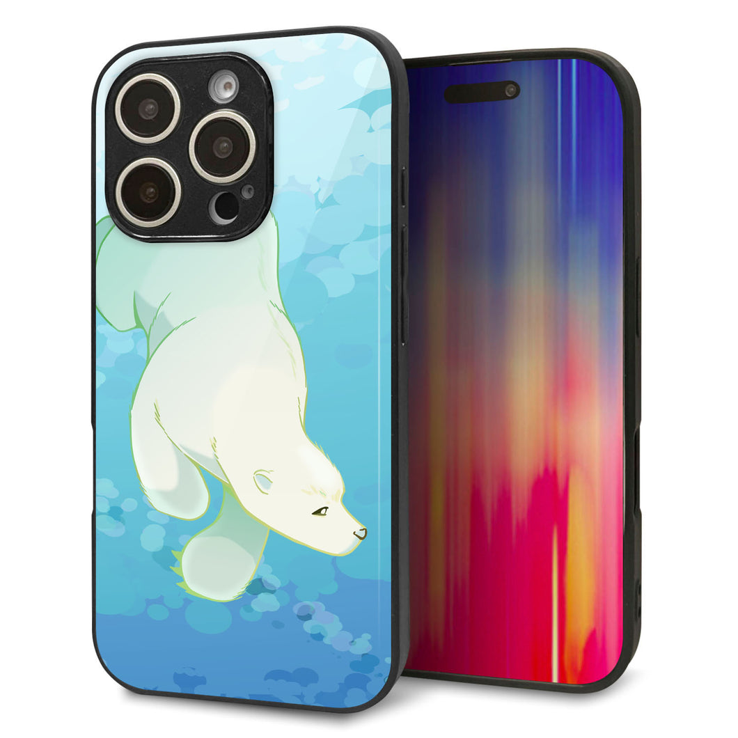 iPhone16 Pro 強化ガラス＆TPUスマホケース ガラプリ【HA261 ポケットアクアリウム ホッキョクグマ】
