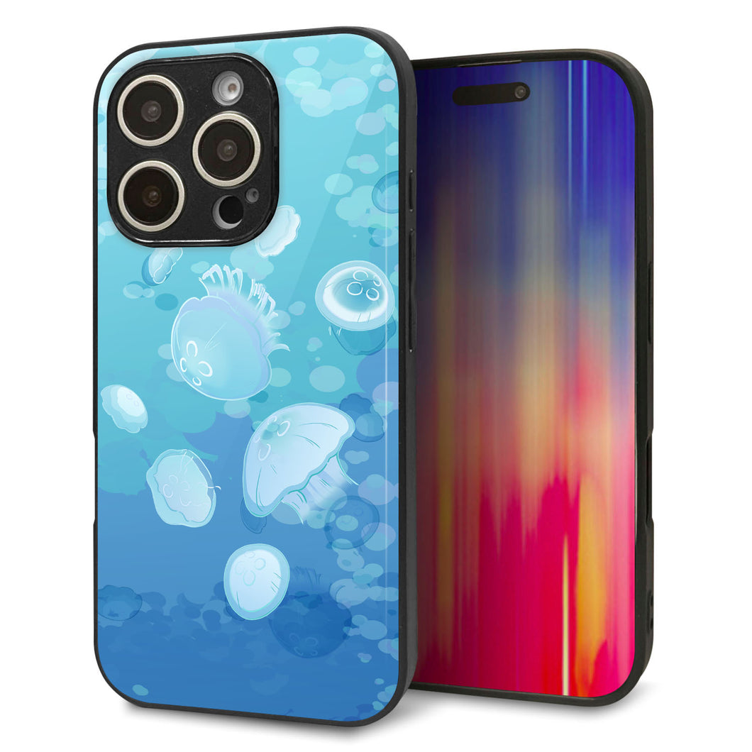 iPhone16 Pro 強化ガラス＆TPUスマホケース ガラプリ【HA262 ポケットアクアリウム ミズクラゲ】