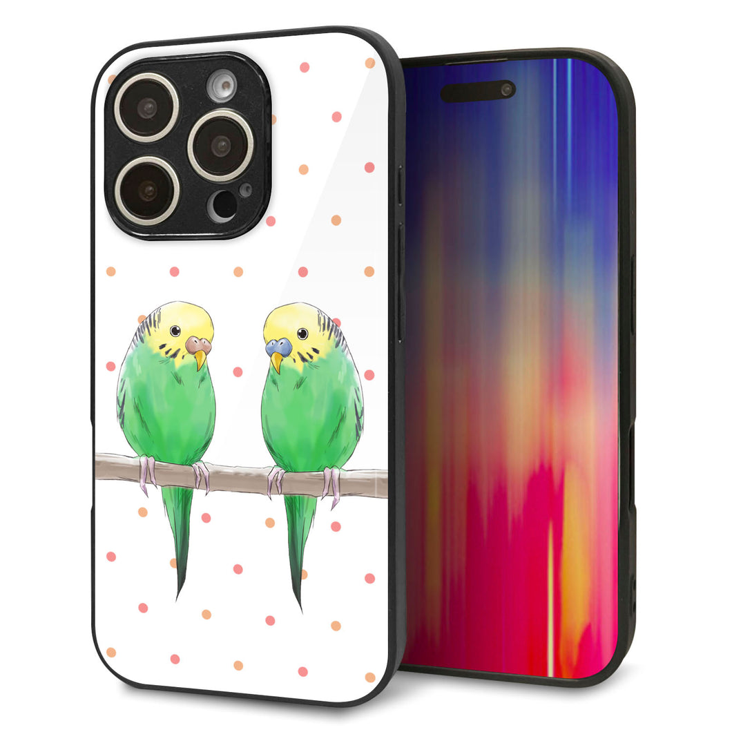 iPhone16 Pro 強化ガラス＆TPUスマホケース ガラプリ【HA271 インコグリーン ドット】