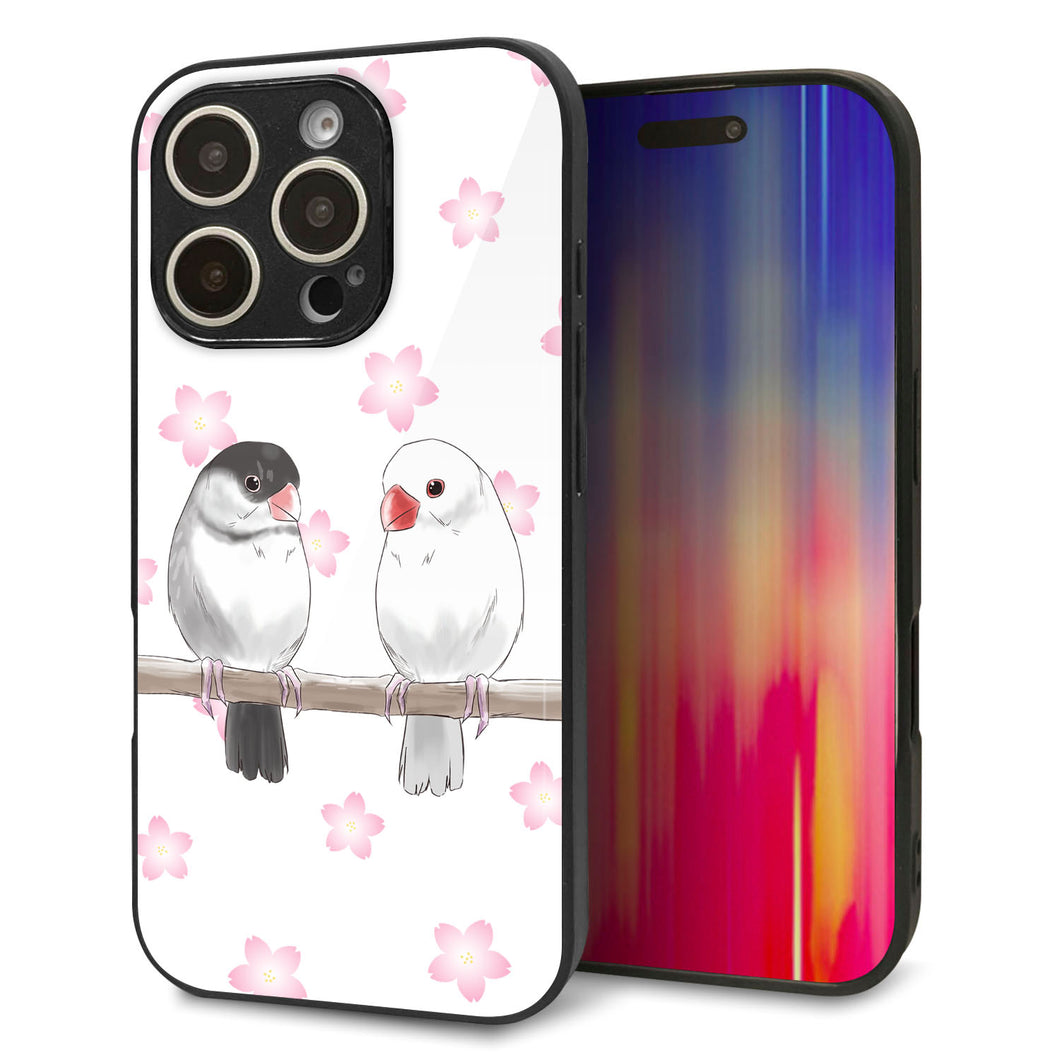 iPhone16 Pro 強化ガラス＆TPUスマホケース ガラプリ【HA275 文鳥 桜】