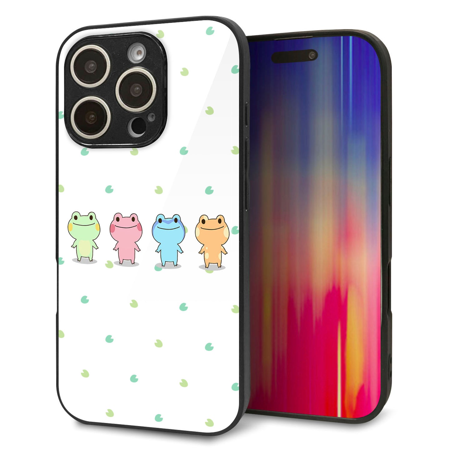 iPhone16 Pro 強化ガラス＆TPUスマホケース ガラプリ【HA277 カエル 葉】