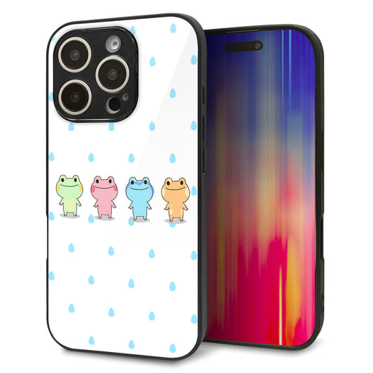 iPhone16 Pro 強化ガラス＆TPUスマホケース ガラプリ【HA278 カエル 雫】