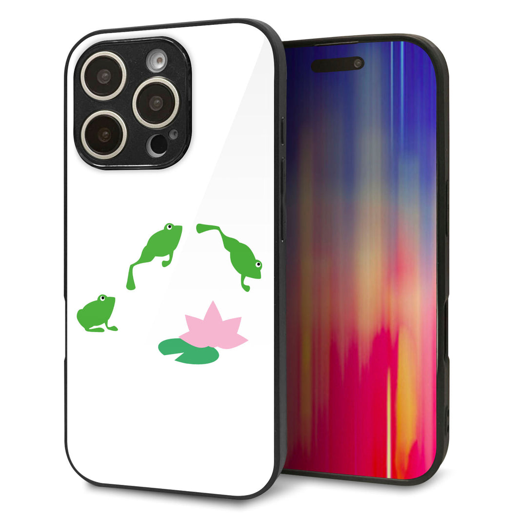 iPhone16 Pro 強化ガラス＆TPUスマホケース ガラプリ【HA281 カエルジャンプ】