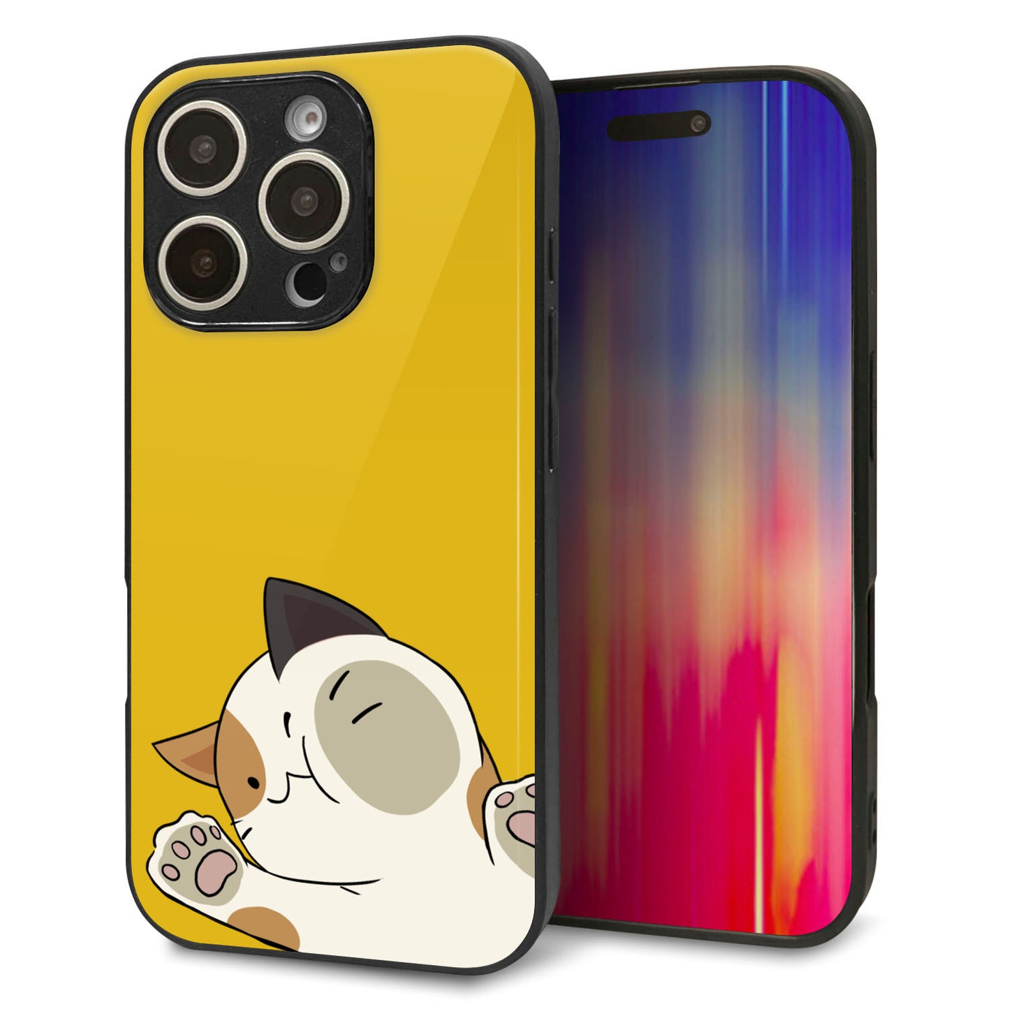 iPhone16 Pro 強化ガラス＆TPUスマホケース ガラプリ【HA288 むぎゅっとミケ】