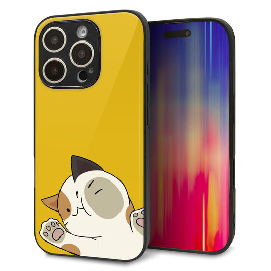 iPhone16 Pro 強化ガラス＆TPUスマホケース ガラプリ【HA288 むぎゅっとミケ】