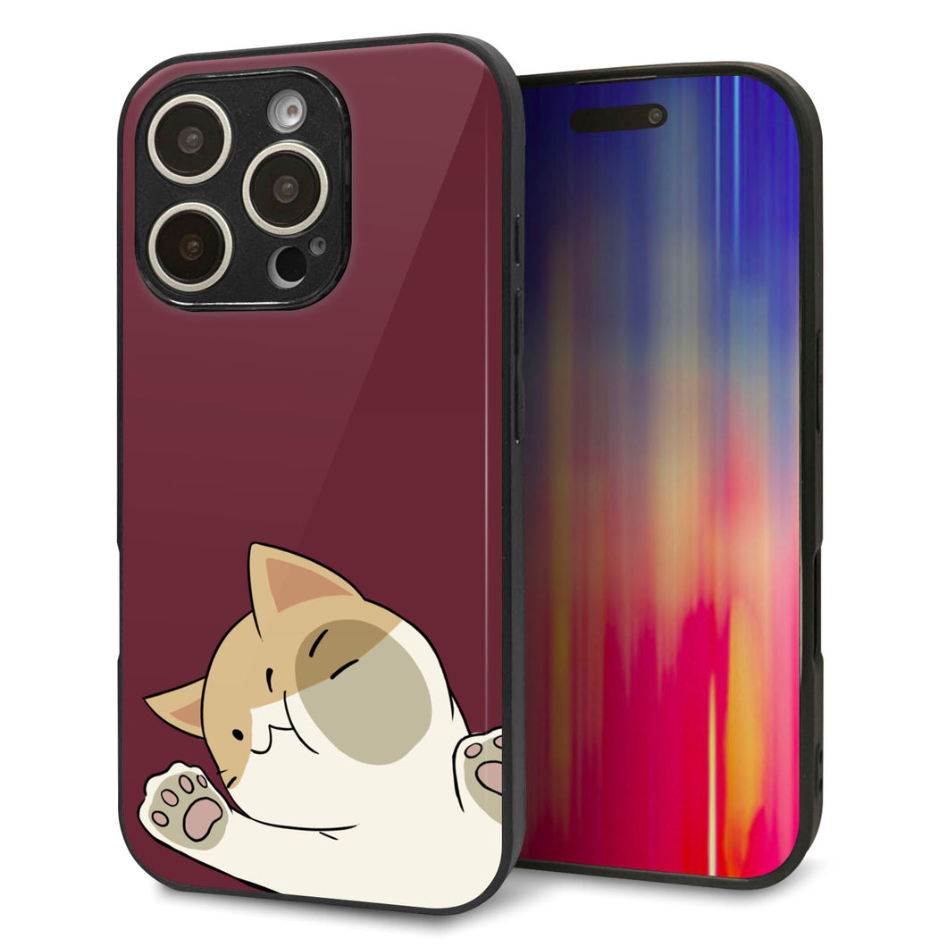 iPhone16 Pro 強化ガラス＆TPUスマホケース ガラプリ【HA291 むぎゅっとハチワレ】