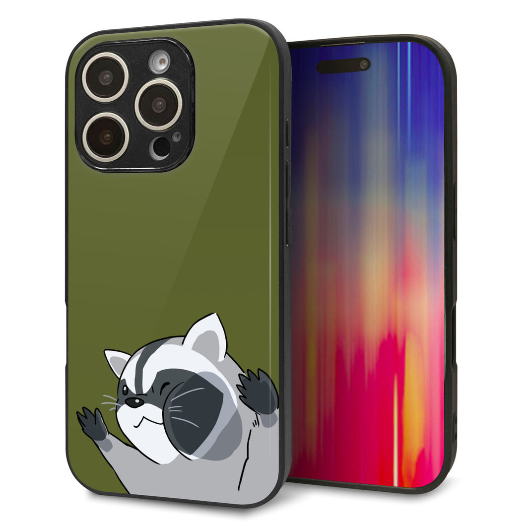 iPhone16 Pro 強化ガラス＆TPUスマホケース ガラプリ【HA303 むぎゅっとアライグマ】