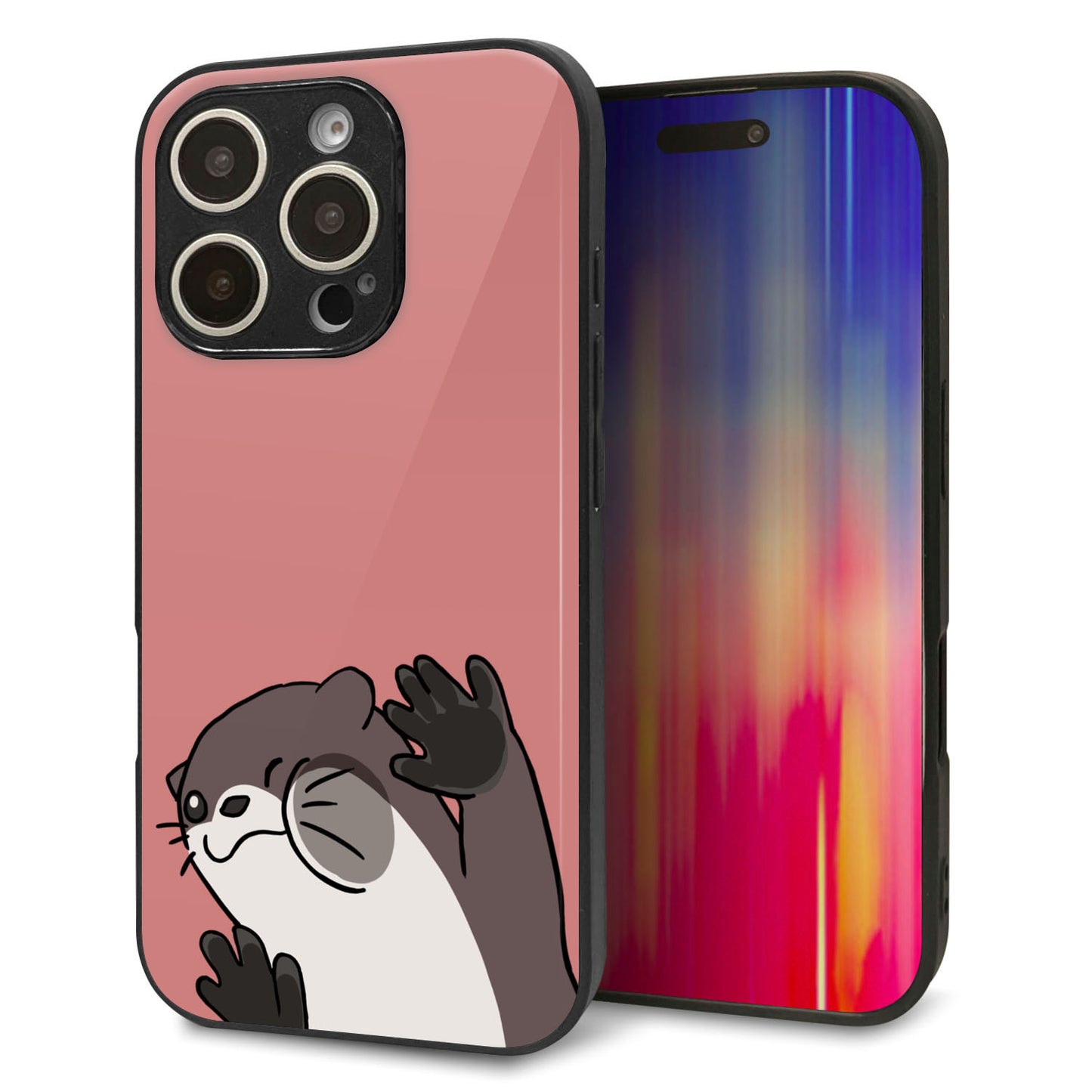 iPhone16 Pro 強化ガラス＆TPUスマホケース ガラプリ【HA306 むぎゅっとカワウソ】