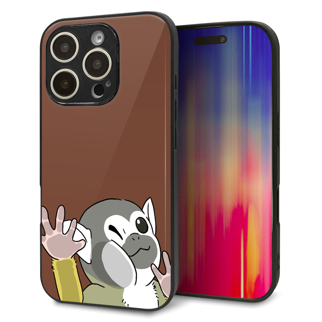 iPhone16 Pro 強化ガラス＆TPUスマホケース ガラプリ【HA307 むぎゅっとリスザル】