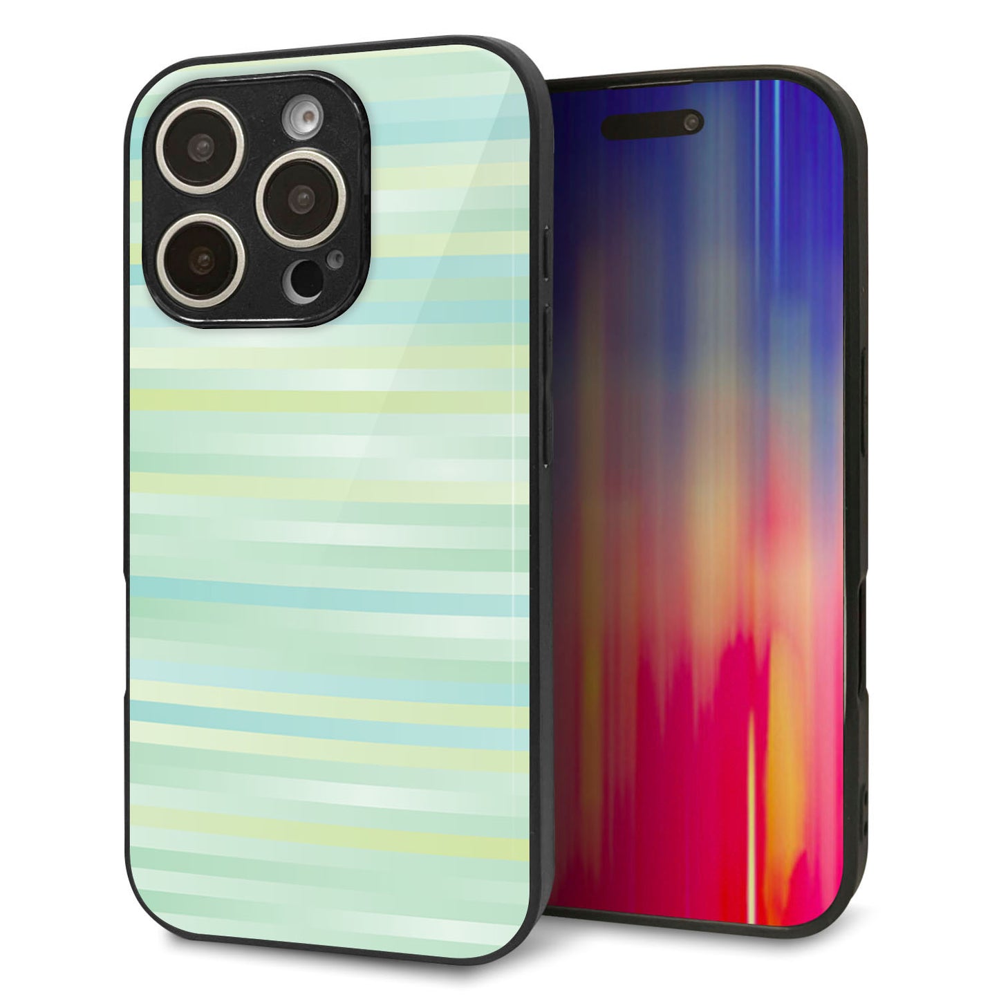 iPhone16 Pro 強化ガラス＆TPUスマホケース ガラプリ【IB908 グラデーションボーダー_グリーン】