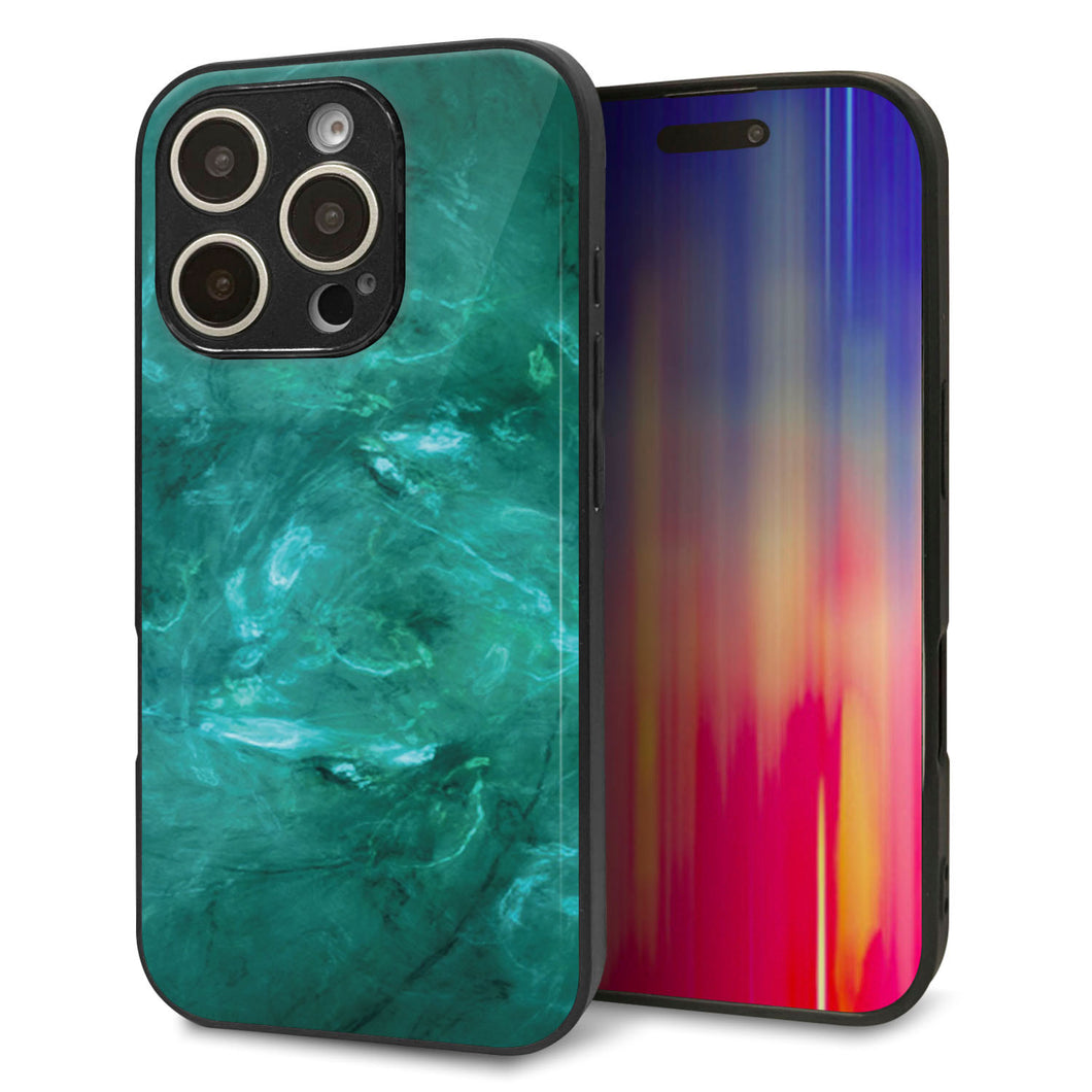 iPhone16 Pro 強化ガラス＆TPUスマホケース ガラプリ【KM869 大理石GR】