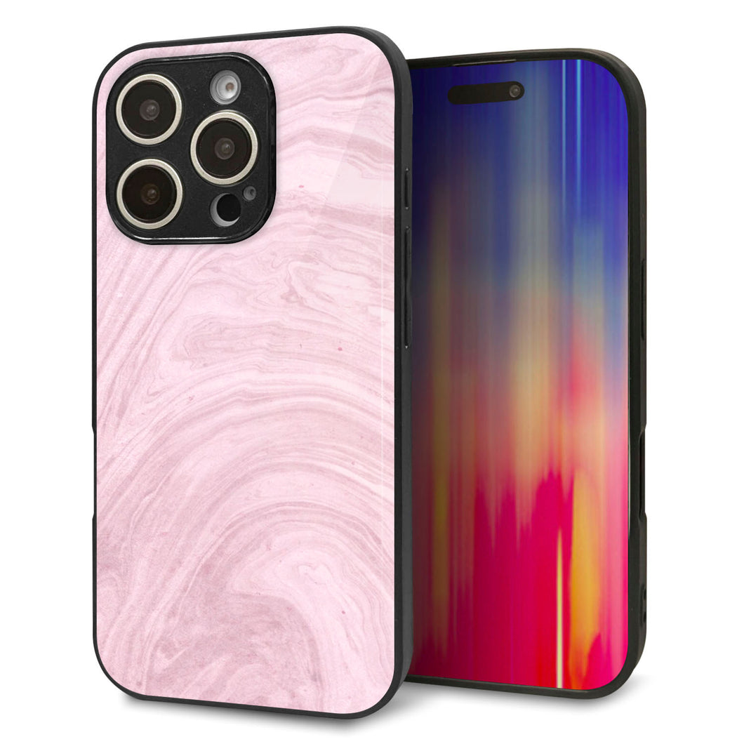 iPhone16 Pro 強化ガラス＆TPUスマホケース ガラプリ【KM873 大理石ラベンダー】
