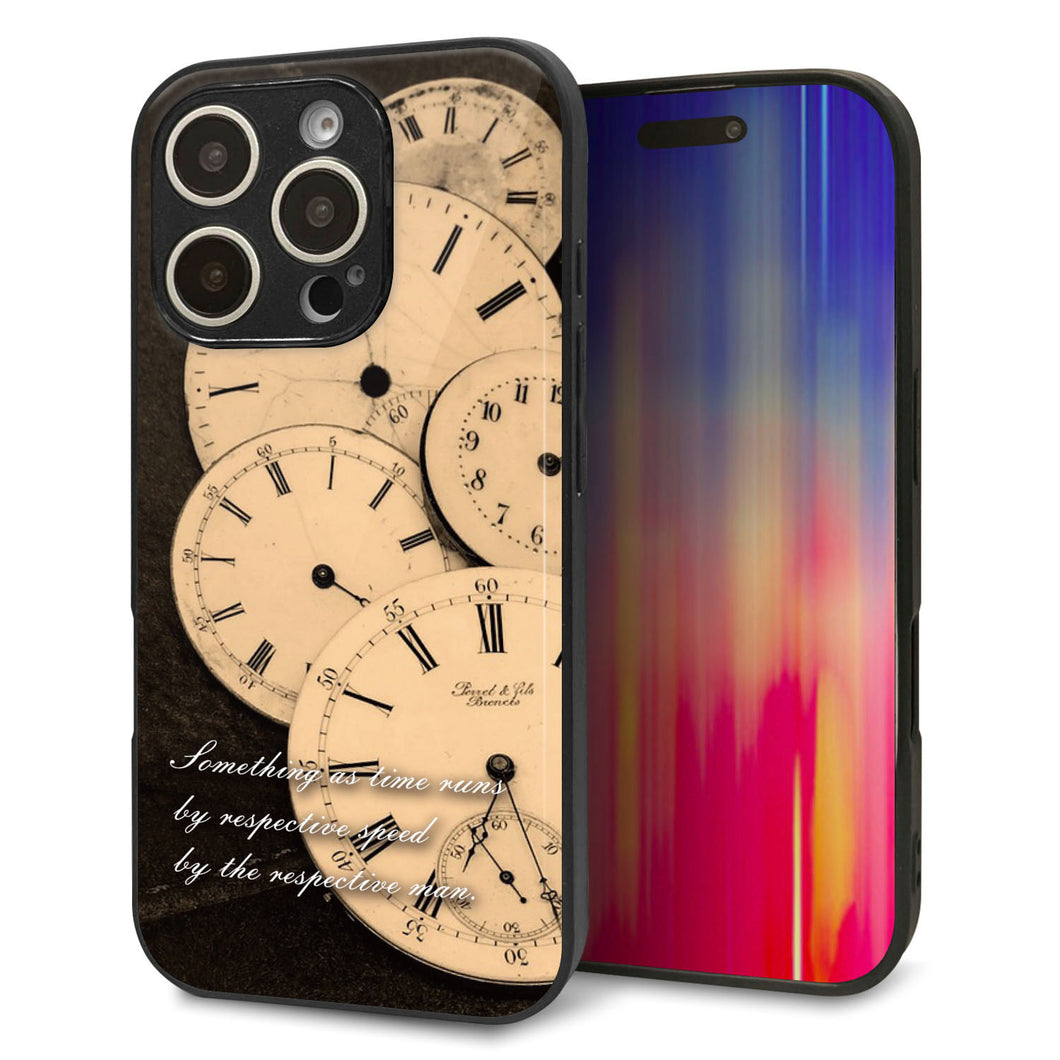 iPhone16 Pro 強化ガラス＆TPUスマホケース ガラプリ【KM874 時計】