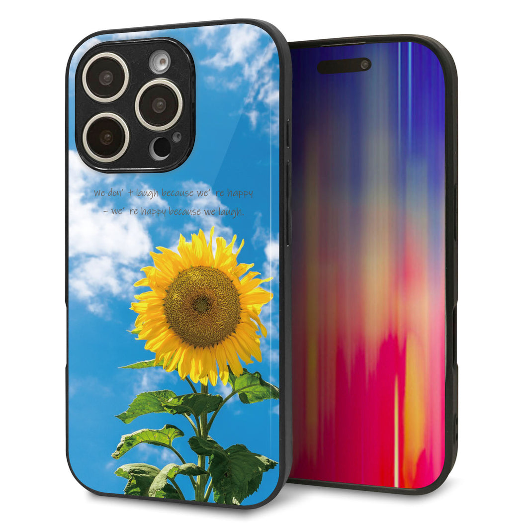 iPhone16 Pro 強化ガラス＆TPUスマホケース ガラプリ【KM877 ヒマワリ】