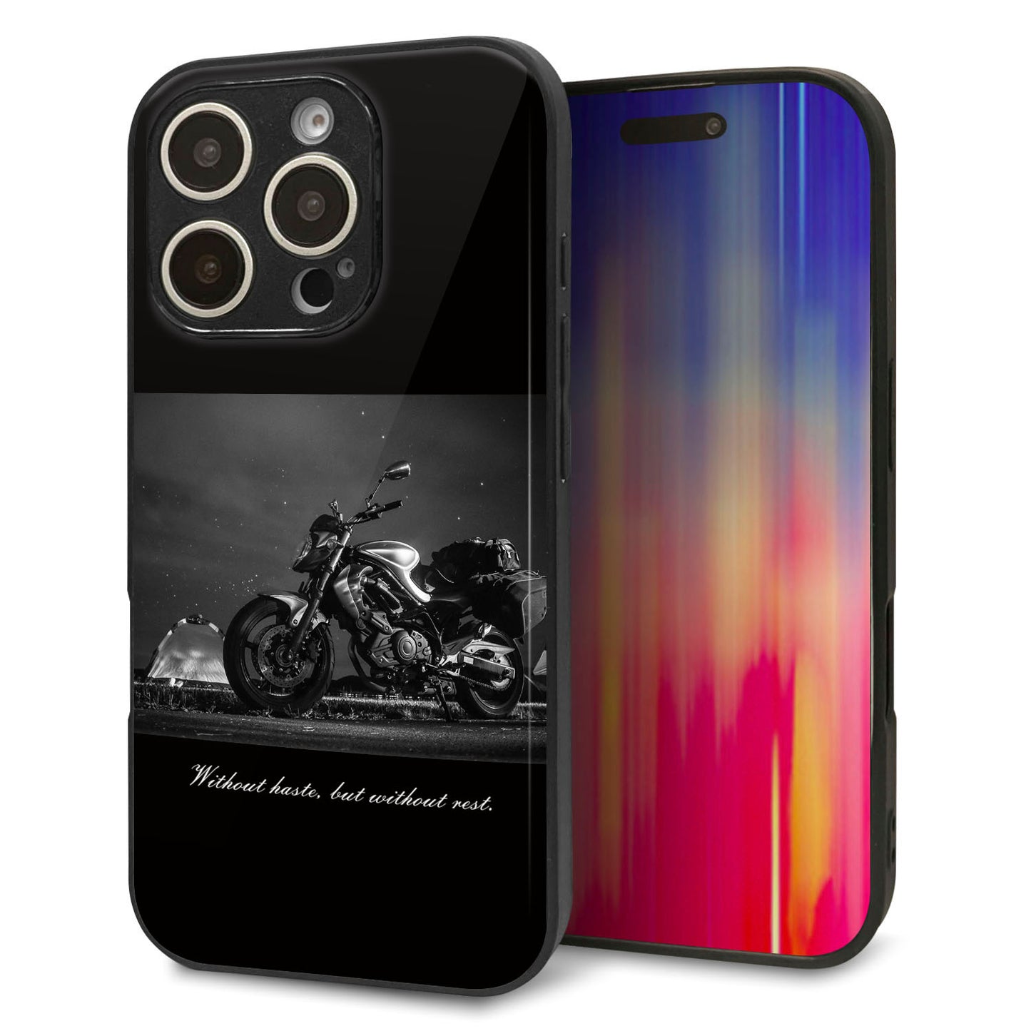 iPhone16 Pro 強化ガラス＆TPUスマホケース ガラプリ【KM879 バイク】