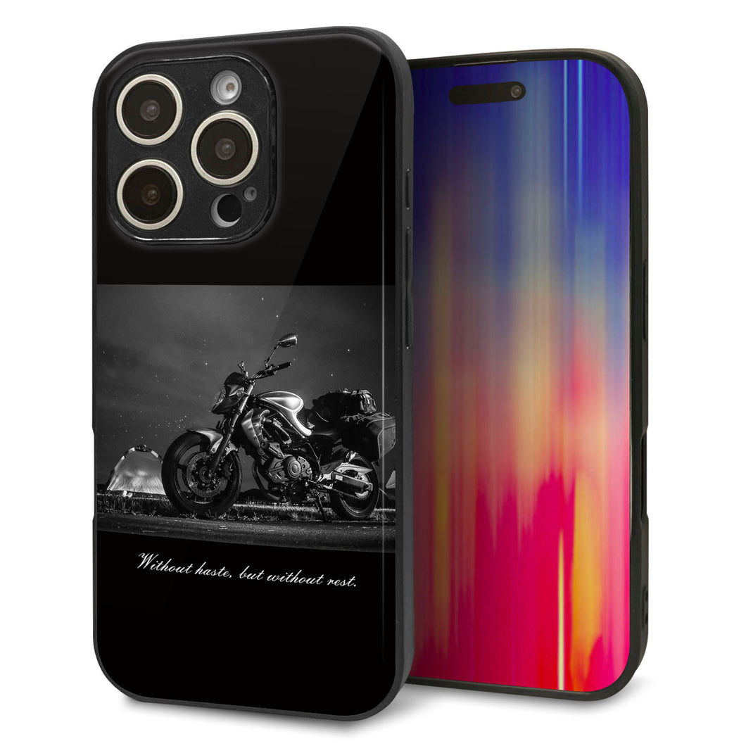 iPhone16 Pro 強化ガラス＆TPUスマホケース ガラプリ【KM879 バイク】