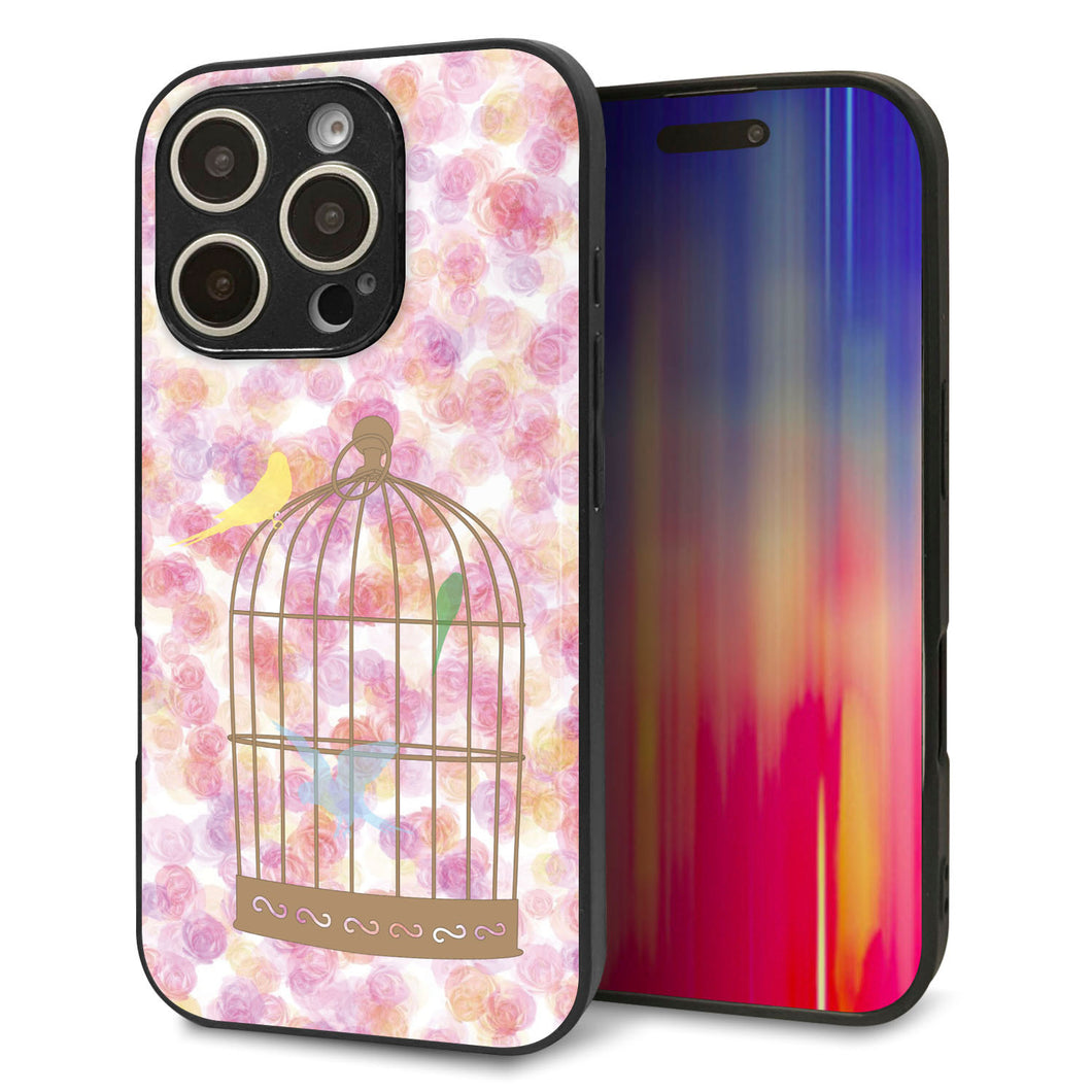 iPhone16 Pro 強化ガラス＆TPUスマホケース ガラプリ【KM882 鳥かご】
