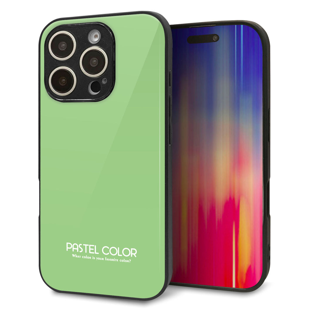iPhone16 Pro 強化ガラス＆TPUスマホケース ガラプリ【KM898 パステルカラー(パステルグリーン)】