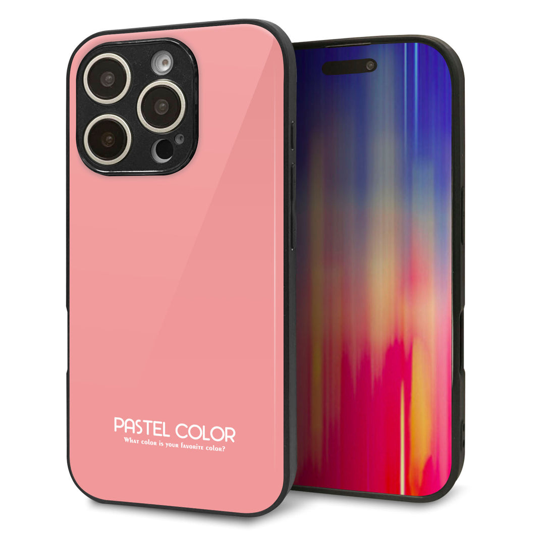 iPhone16 Pro 強化ガラス＆TPUスマホケース ガラプリ【KM902 パステルカラー(パステルレッド)】