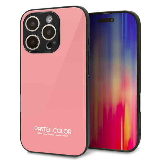 iPhone16 Pro 強化ガラス＆TPUスマホケース ガラプリ【KM902 パステルカラー(パステルレッド)】