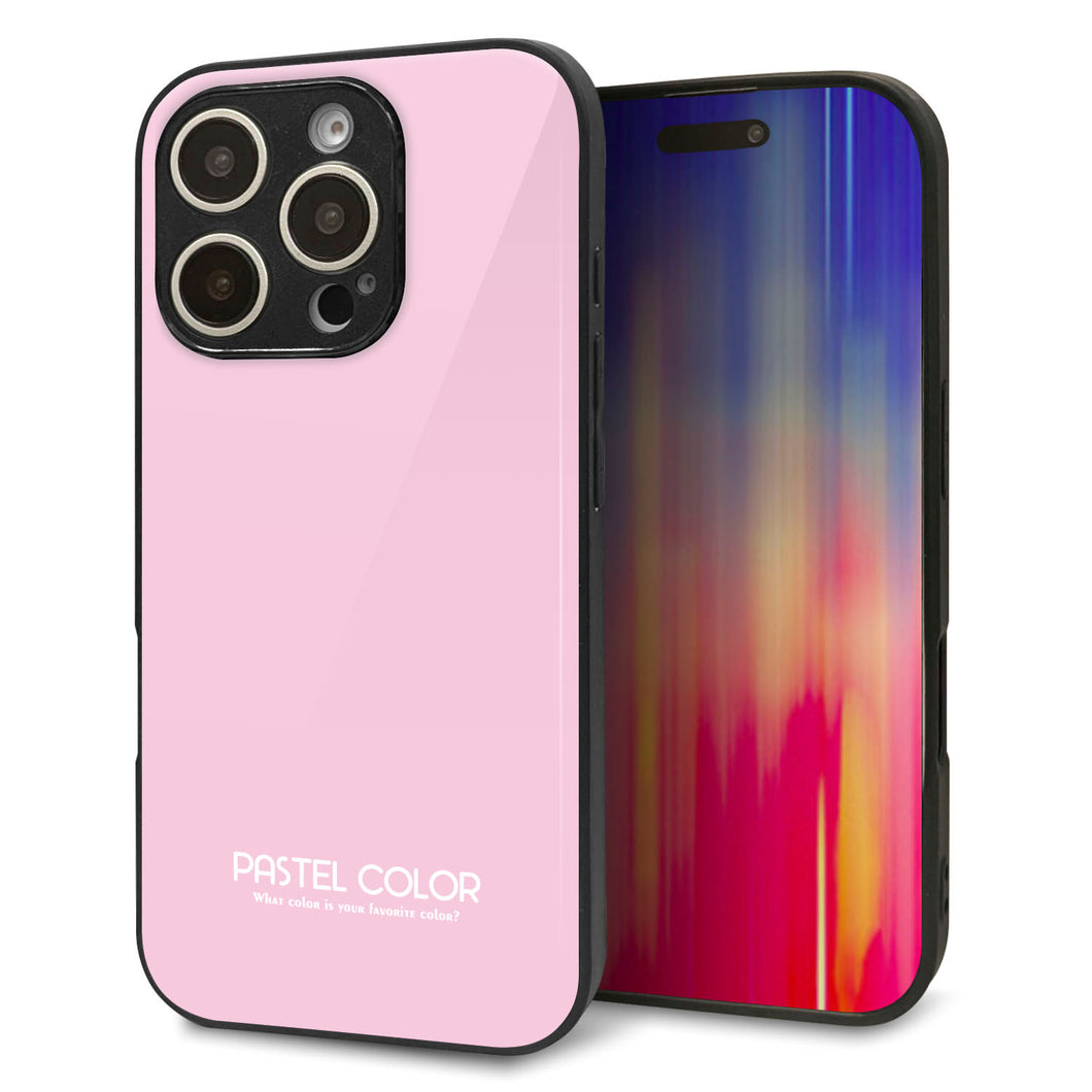 iPhone16 Pro 強化ガラス＆TPUスマホケース ガラプリ【KM903 パステルカラー(パステルローズピンク)】