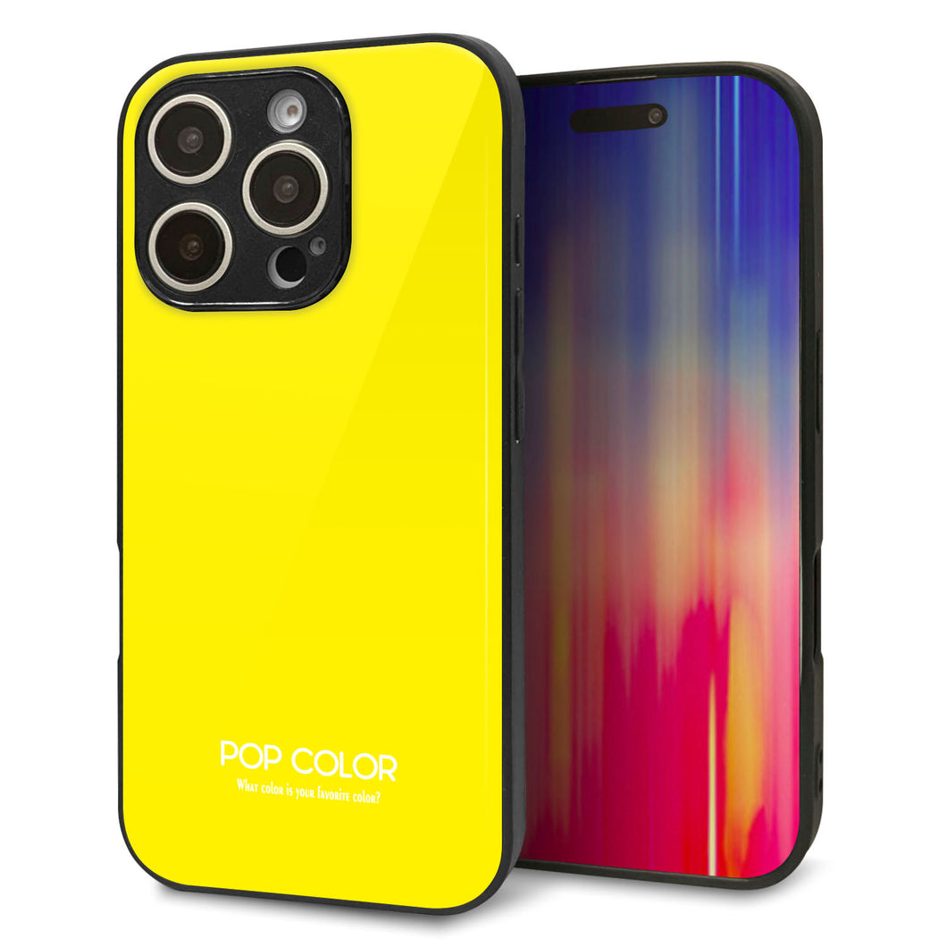 iPhone16 Pro 強化ガラス＆TPUスマホケース ガラプリ【KM904 ポップカラー(イエロー)】