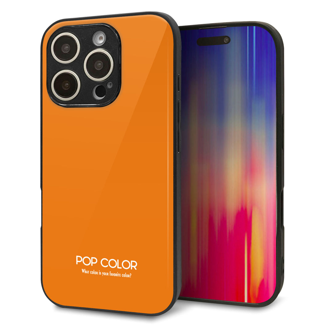 iPhone16 Pro 強化ガラス＆TPUスマホケース ガラプリ【KM906 ポップカラー(オレンジ)】