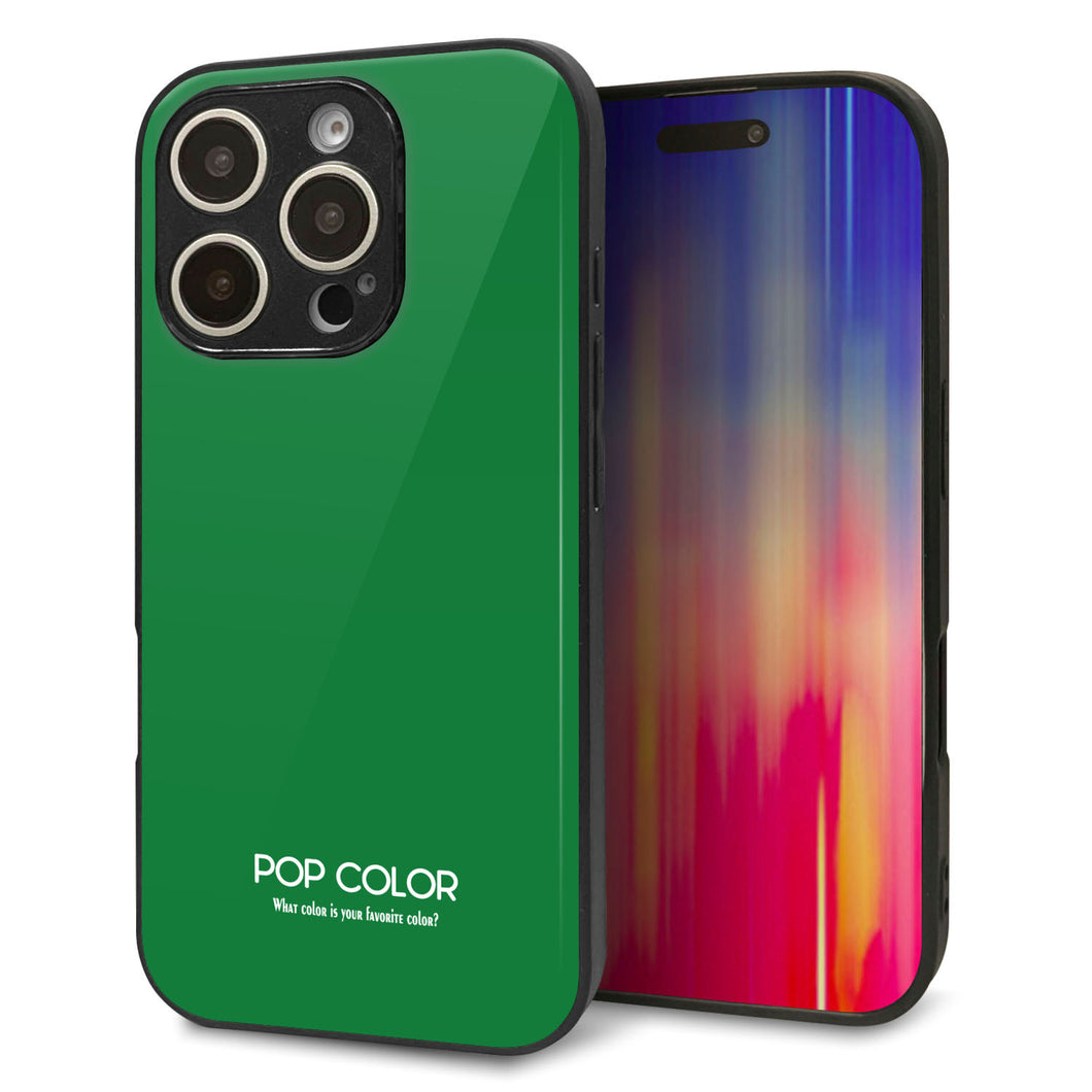 iPhone16 Pro 強化ガラス＆TPUスマホケース ガラプリ【KM907 ポップカラー(グリーン)】