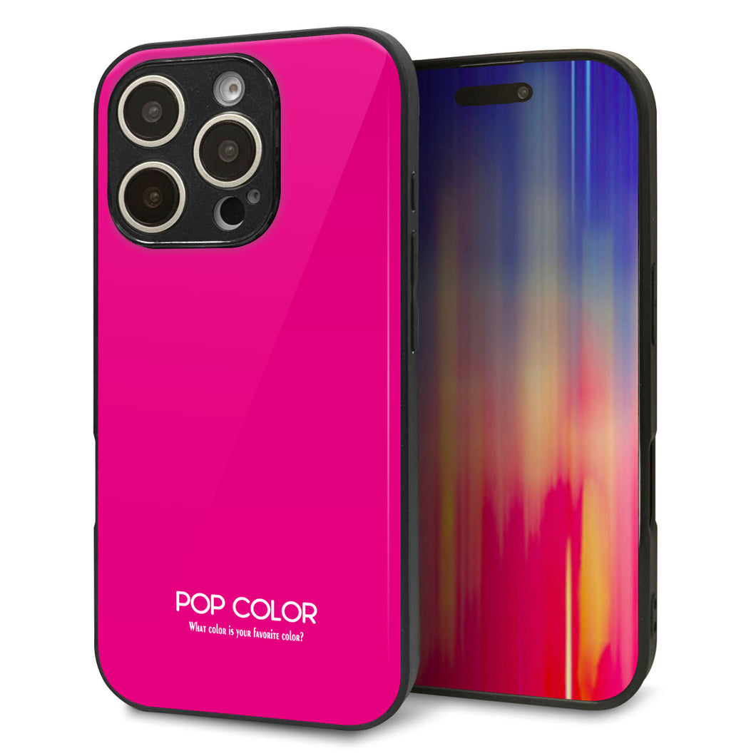 iPhone16 Pro 強化ガラス＆TPUスマホケース ガラプリ【KM910 ポップカラー(ピンク)】