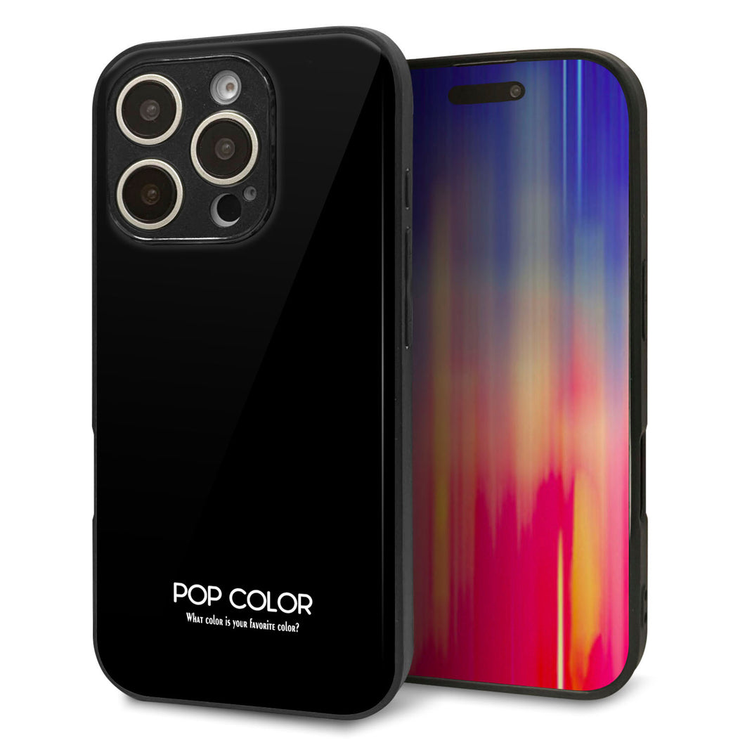iPhone16 Pro 強化ガラス＆TPUスマホケース ガラプリ【KM911 ポップカラー(ブラック)】