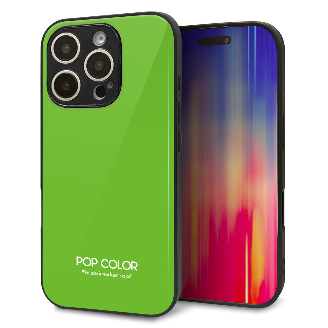 iPhone16 Pro 強化ガラス＆TPUスマホケース ガラプリ【KM914 ポップカラー(ライム)】