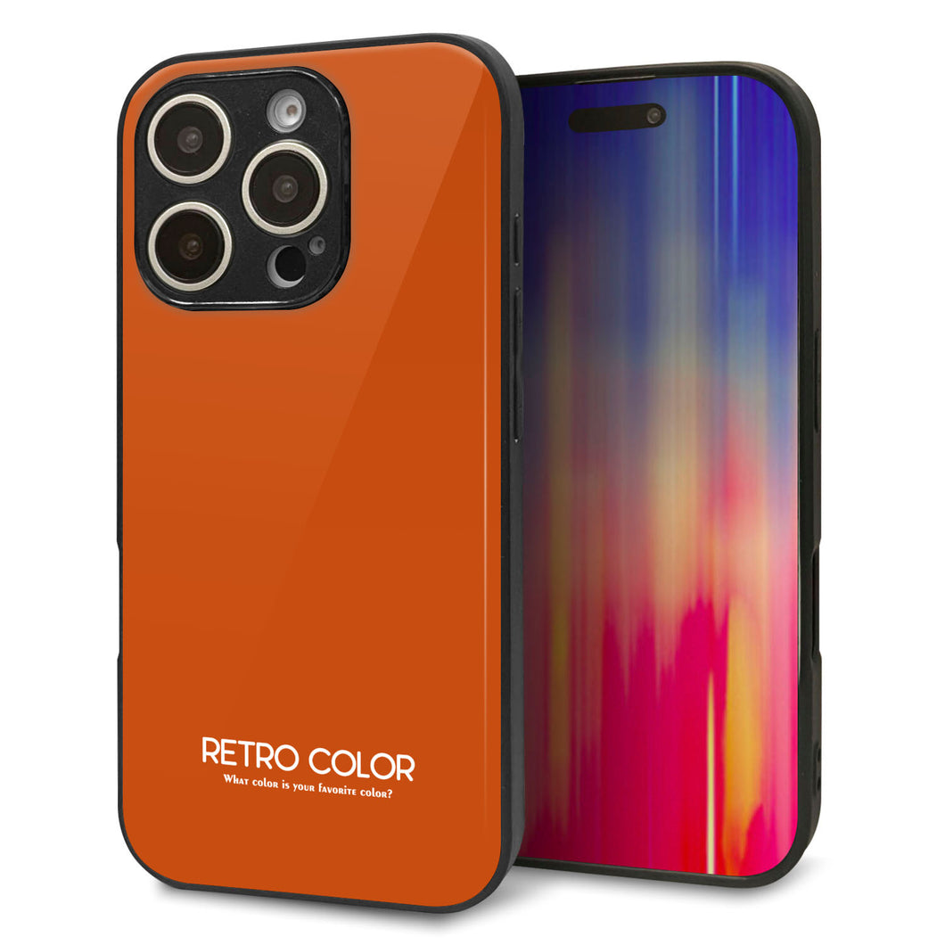 iPhone16 Pro 強化ガラス＆TPUスマホケース ガラプリ【KM917 レトロカラー(ダークオレンジ)】