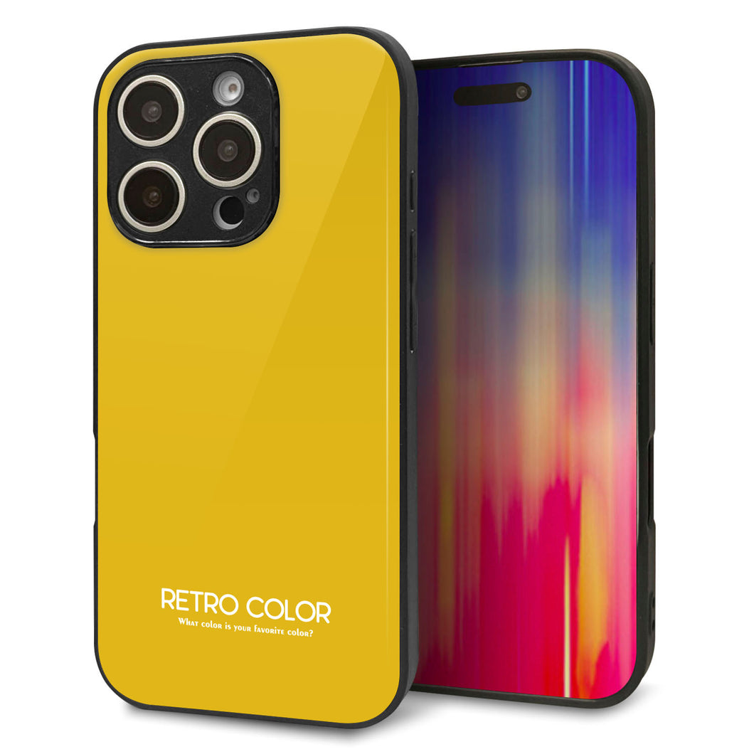 iPhone16 Pro 強化ガラス＆TPUスマホケース ガラプリ【KM920 レトロカラー(マスタード)】