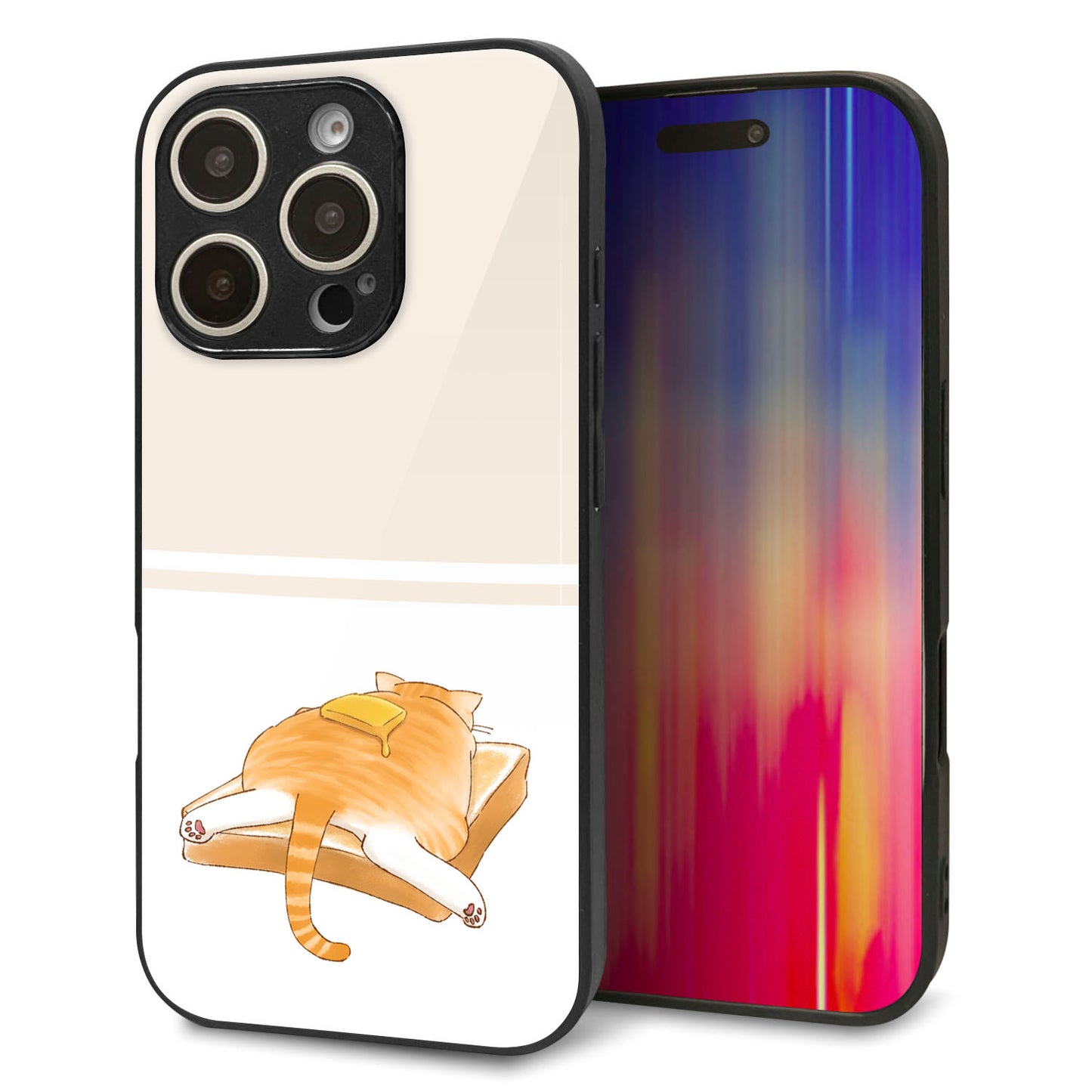 iPhone16 Pro 強化ガラス＆TPUスマホケース ガラプリ【KM959 バター】