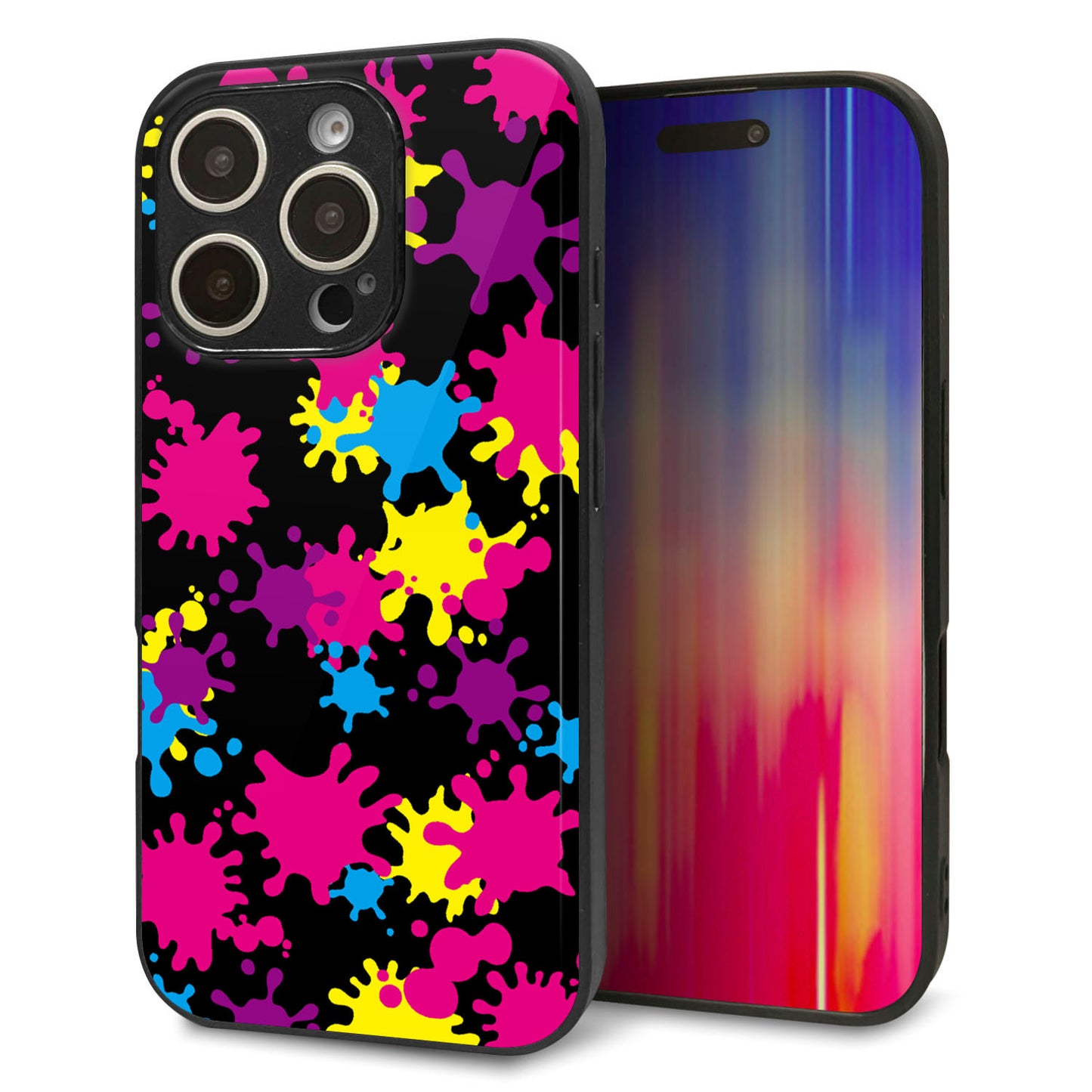 iPhone16 Pro 強化ガラス＆TPUスマホケース ガラプリ【MA877 ペイントブラック】