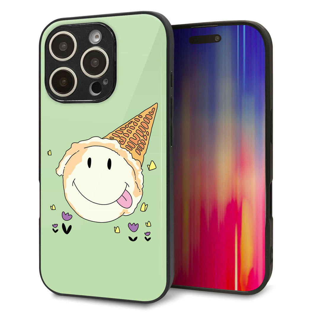 iPhone16 Pro 強化ガラス＆TPUスマホケース ガラプリ【MA902 アイスクリーム】