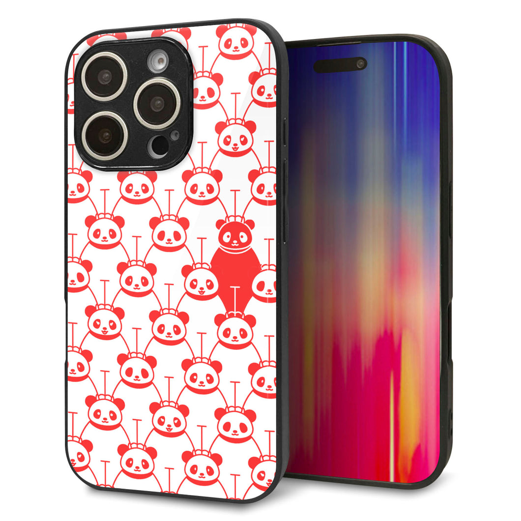 iPhone16 Pro 強化ガラス＆TPUスマホケース ガラプリ【MA913 パターン パンダ】