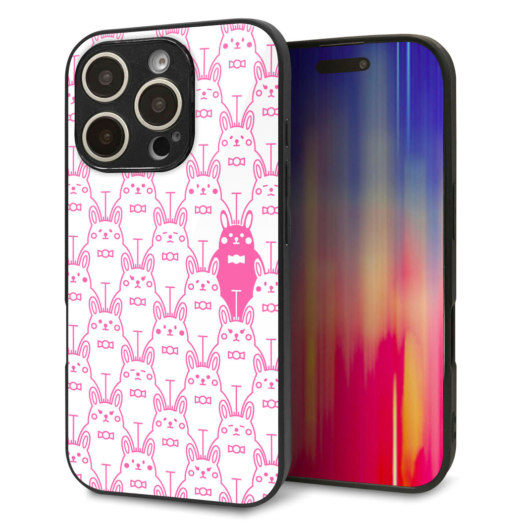 iPhone16 Pro 強化ガラス＆TPUスマホケース ガラプリ【MA914 パターン ウサギ】
