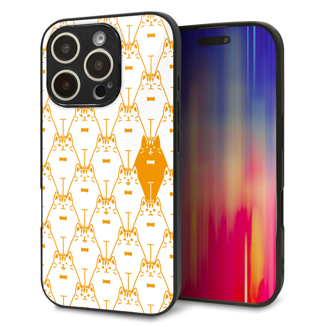 iPhone16 Pro 強化ガラス＆TPUスマホケース ガラプリ【MA915 パターン ネコ】