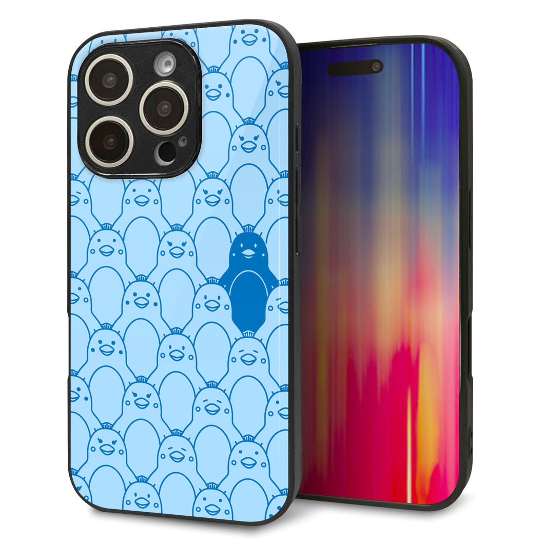 iPhone16 Pro 強化ガラス＆TPUスマホケース ガラプリ【MA917 パターン ペンギン】