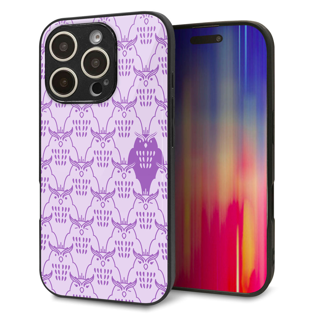 iPhone16 Pro 強化ガラス＆TPUスマホケース ガラプリ【MA918 パターン ミミズク】
