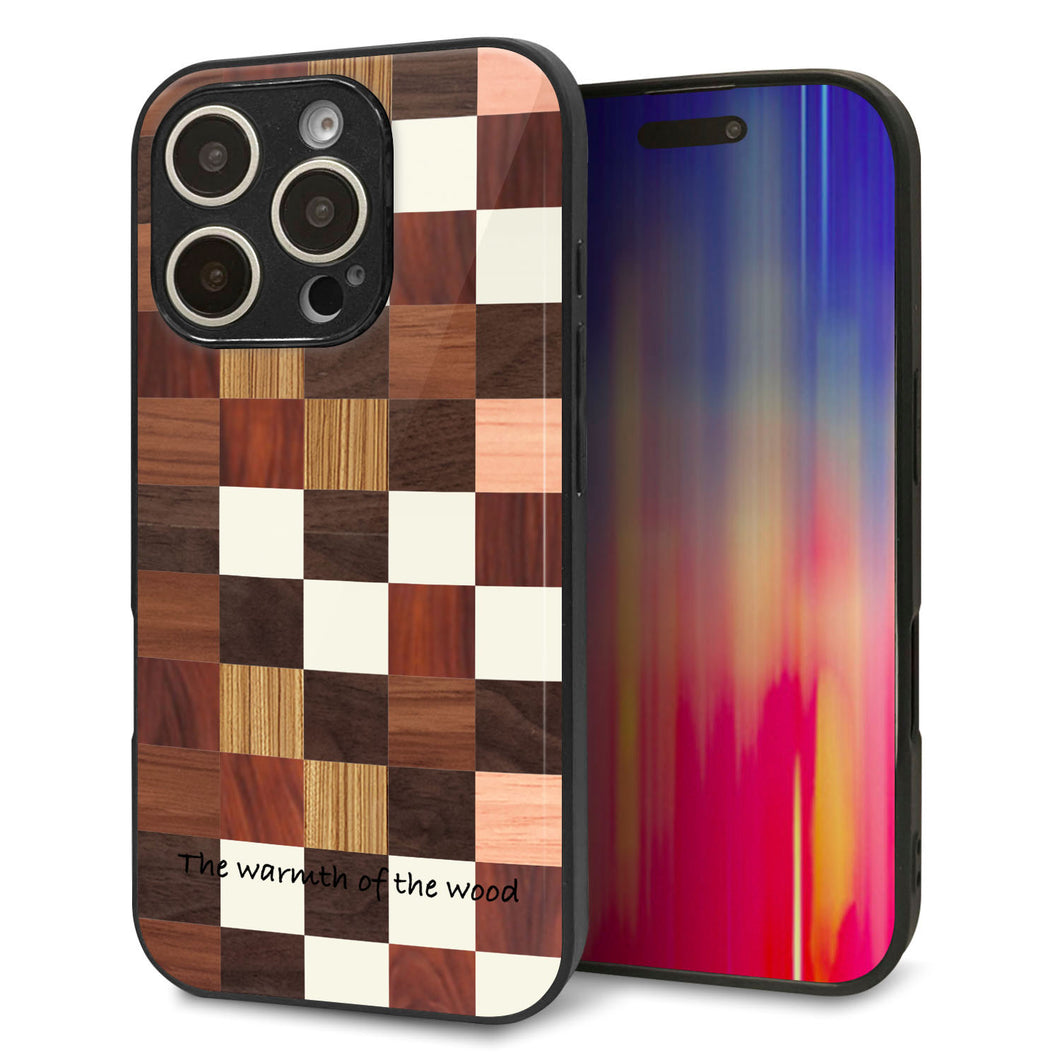 iPhone16 Pro 強化ガラス＆TPUスマホケース ガラプリ【MA929 寄木細工 チェッカー】