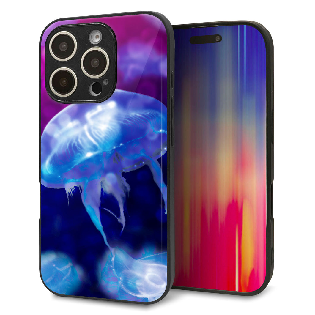 iPhone16 Pro 強化ガラス＆TPUスマホケース ガラプリ【MA934 クラゲハイライト】