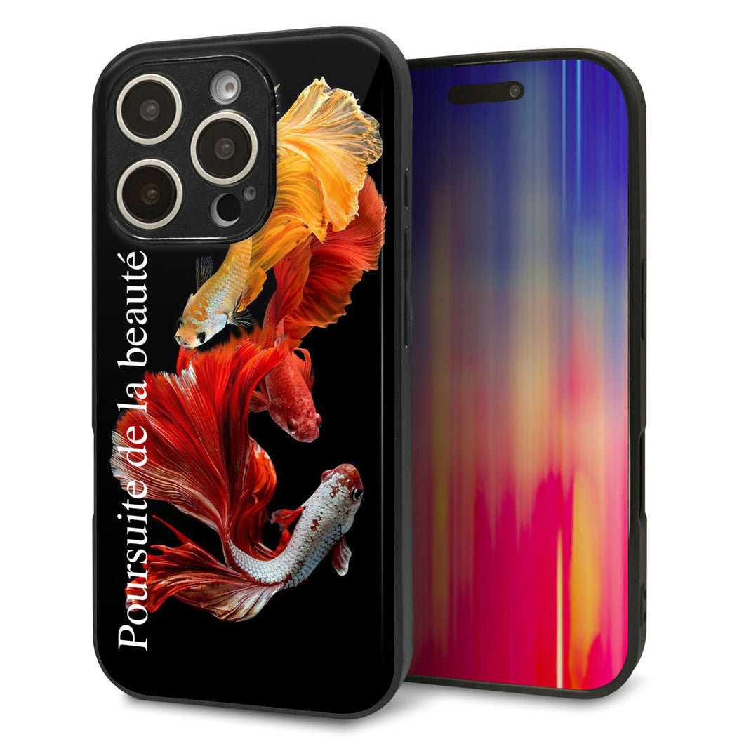 iPhone16 Pro 強化ガラス＆TPUスマホケース ガラプリ【MA956 金魚 A】