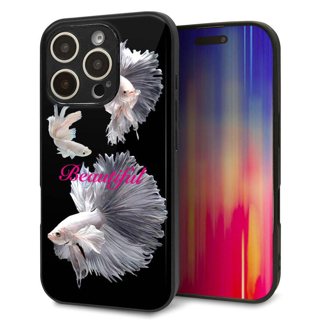 iPhone16 Pro 強化ガラス＆TPUスマホケース ガラプリ【MA957 金魚 B】