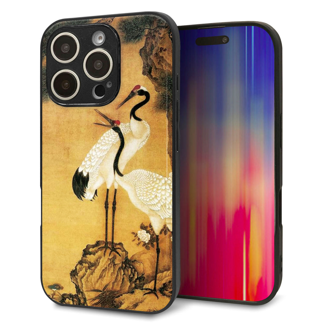 iPhone16 Pro 強化ガラス＆TPUスマホケース ガラプリ【MA969 和柄 鶴鯉 A】