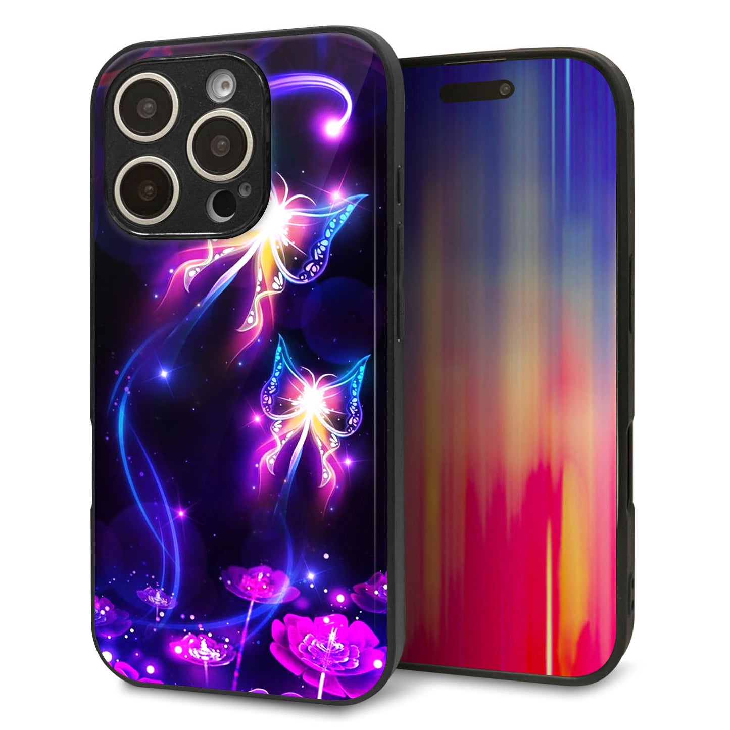 iPhone16 Pro 強化ガラス＆TPUスマホケース ガラプリ【MA990 蝶B】