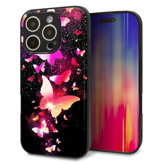 iPhone16 Pro 強化ガラス＆TPUスマホケース ガラプリ【MA991 蝶C】